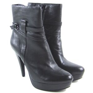 Marc Fisher Teague Black Leather Platform Booties‎ Women's Size 7.5M Ankle Boots